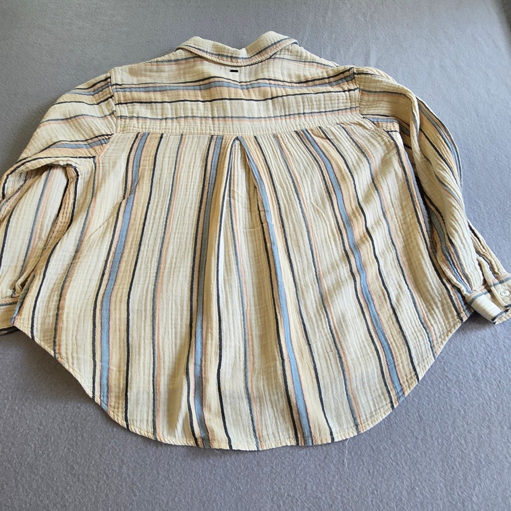 O'Neill Button Down Shirt Womens L Cream Striped Cotton Gauze Long Sleeve Easten - Picture 3 of 7